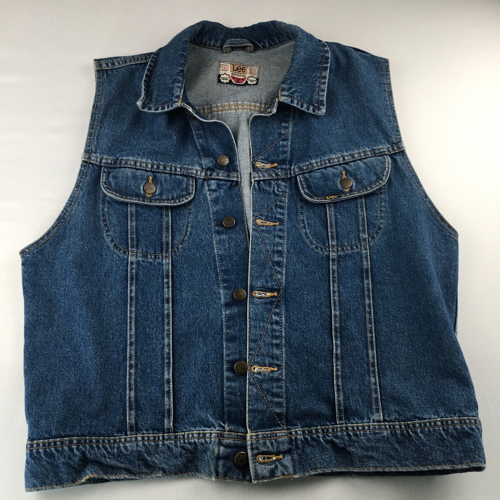 Lee Denim Vest Womens XL Blue Vintage Sleeveless Jean Jacket Medium Wash